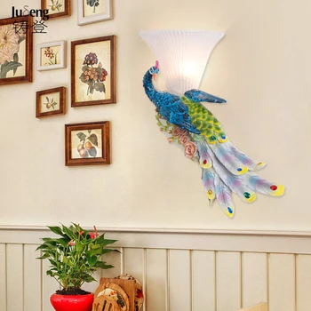

Rural creative peacock crystal wall lamp simple North European living room TV background bedroom bedside wall lamp LO893