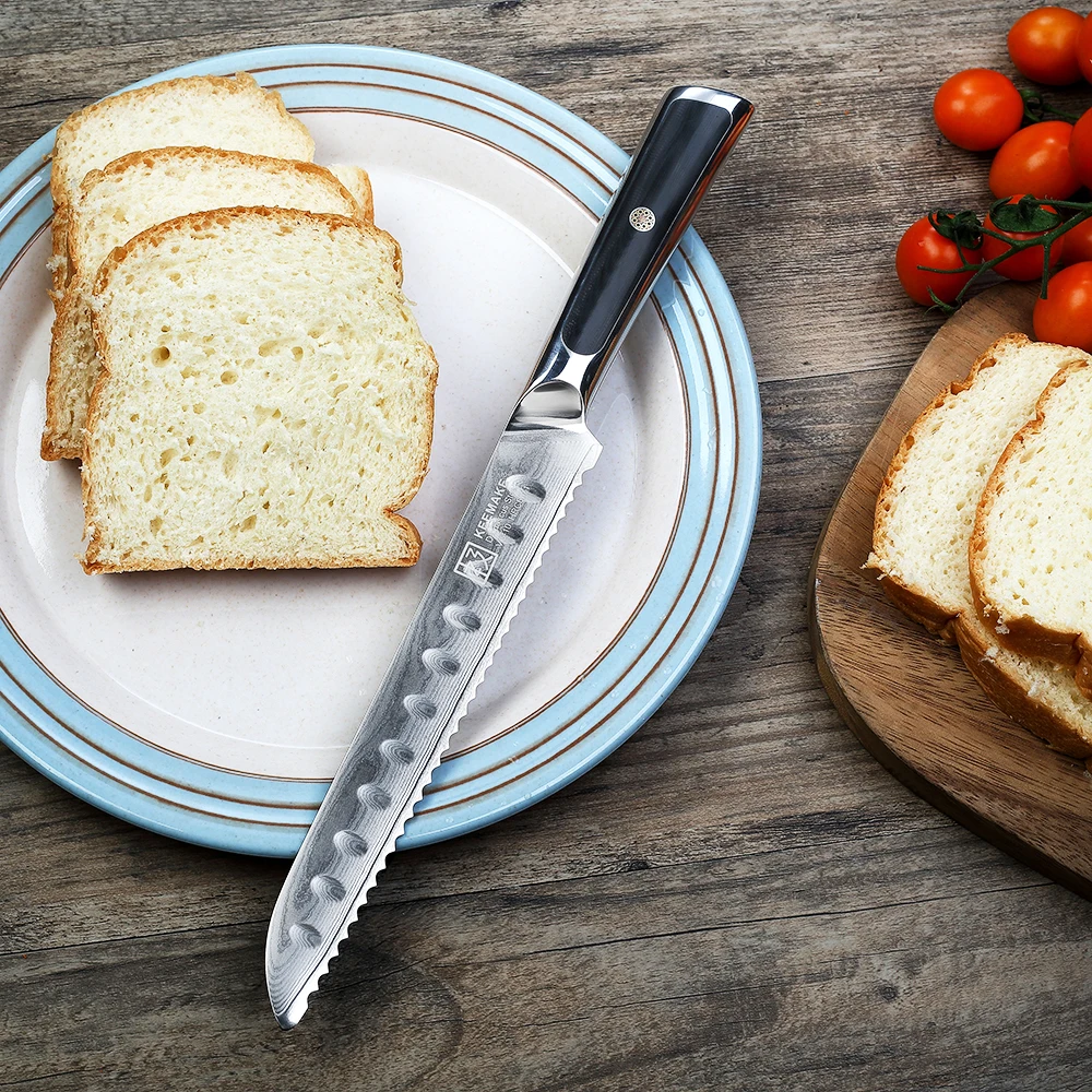 

KEEMAKE Damascus 8 inch Bread Knife Japanese VG10 Steel Sharp Blade Kitchen Knives G10 Handle High Quality Cake Cutter Knives