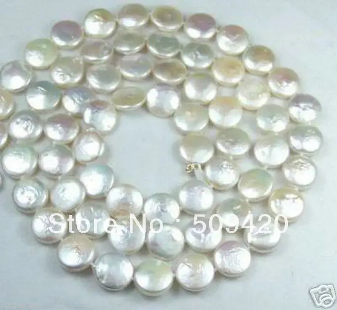 

~~ Free Shipping12MM White Coin Pearl Jewelry Gorgeous Necklace 30" AA