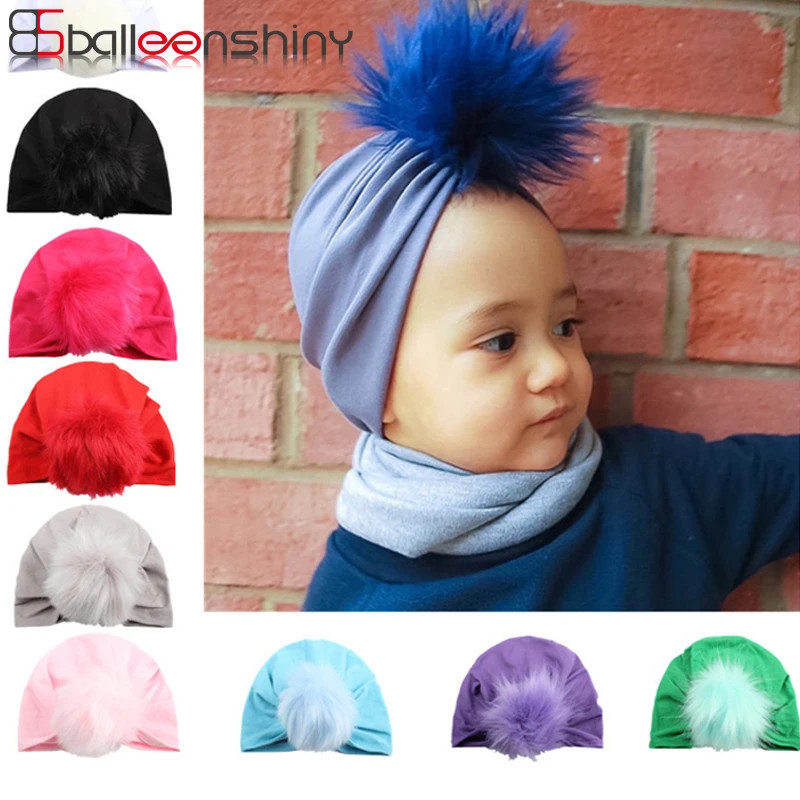 

BalleenShiny Baby Hair Ball Hat Fashion Colorful Candy Color Cap Newborn Infant Cotton Soft Beanie Hat Princess Photo Props Gift
