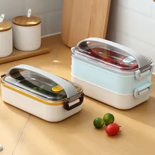 304 Stainless Steel Insulation Lunch Box Fresh Lunch Box Snack Plate with Lid Portable Car Canteen Office Double Lunch Box 1.6L