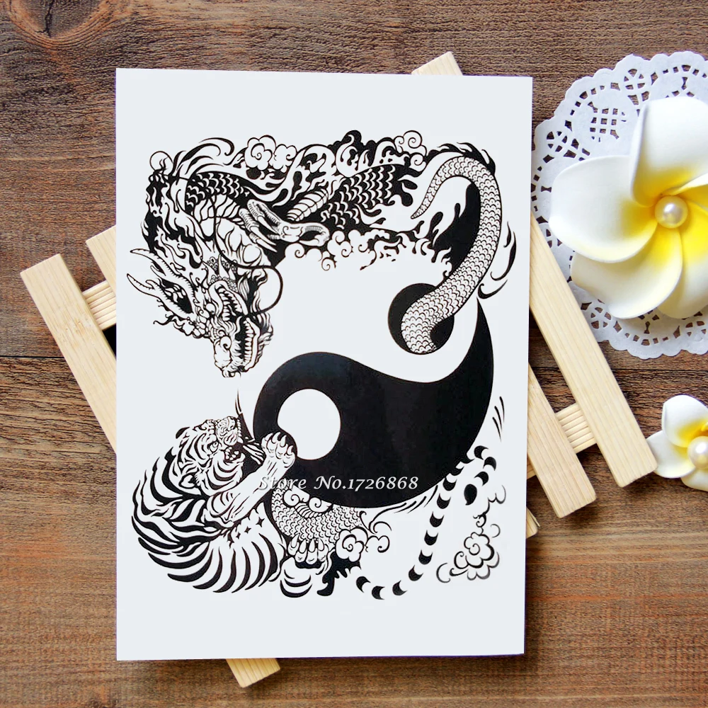 

Waterproof Temporary Tattoos Stickers yin yang Tiger Lion Arm Tattoo Flash Water Transfer Tattoos fake tattoos for women men#495