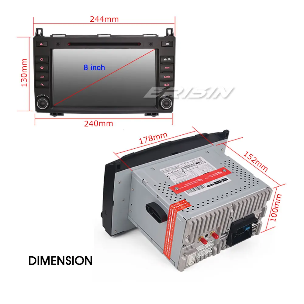 Best Erisin ES4821B 8" Android 9.0 Car DVD GPS  Quad core 2G RAM System PX30 for  W245 W169 Sprinter Viano Vito 3