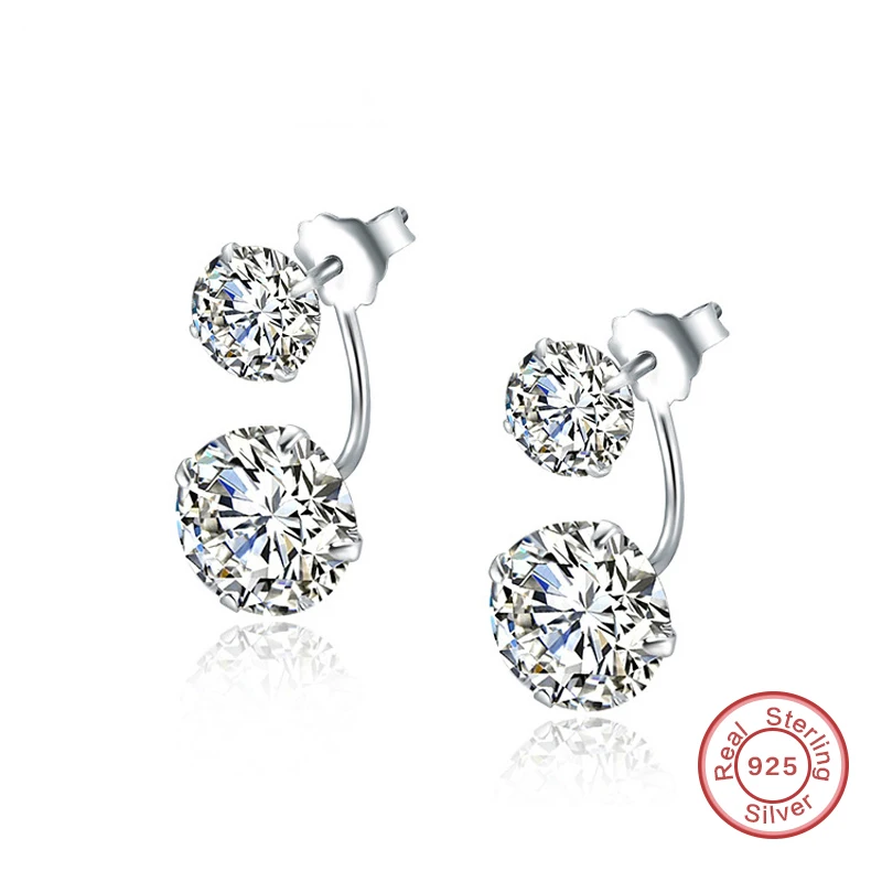 925 Sterling Silver Double Sided AAA Cubic Zirconia Earrings Studs Jewelry for Women (E27-1) | Украшения и аксессуары