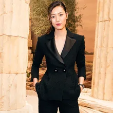 Liu Wen 2019 Spring New Women's Black Fashion Short Temperament Button Slimming Coat Women Ol Black Women Jacket Suit Clothes