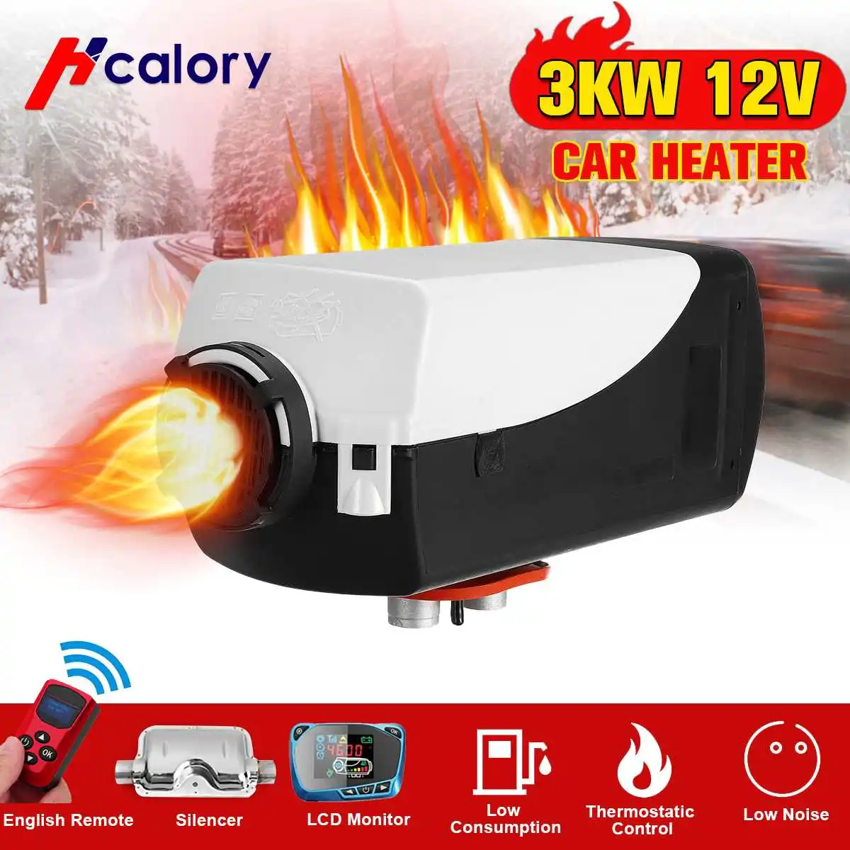 

12V 3kw DiesAir Parking Heater Air Heating LCD Switch with Silencer & Remote Control For Trucks Boats Bus Car Trailer Heater
