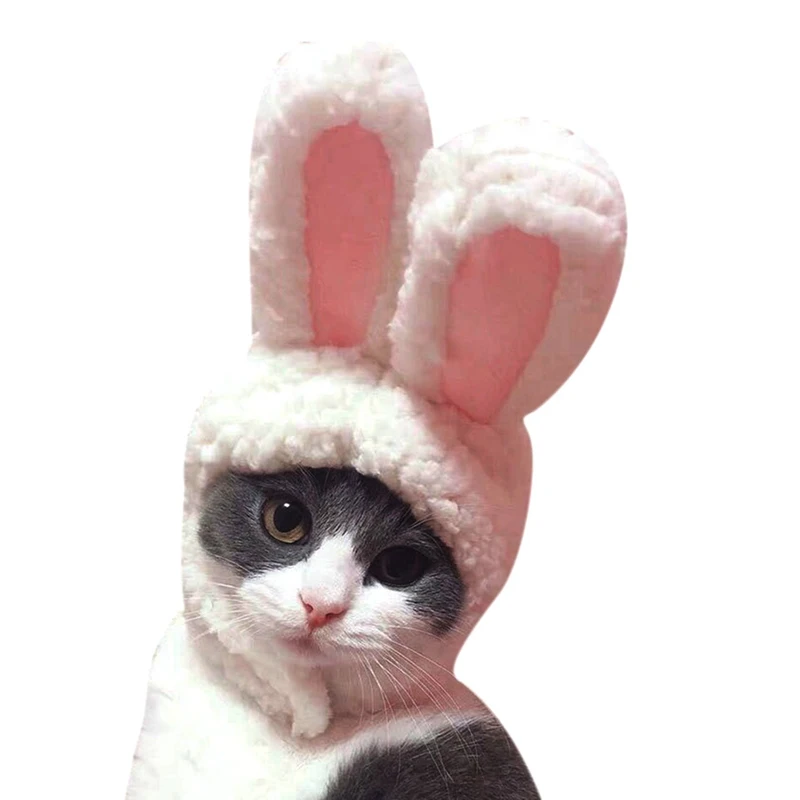 Собаки Кошки мультфильм костюмы милый белый кролик уха шапка в форме кепки собака котенок повязка на глаза для косплея новогодние вечерние аксессуары реквизит для фотографий