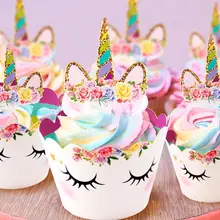 Suministros de fiesta unicornio Arco Iris Cupcake Wrappers pastel Topper unicornio cumpleaños fiesta pastel decoraciones niños Baby Shower unicornio