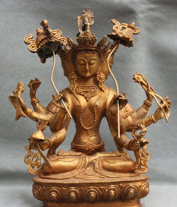 

Tibetan Buddhism Bronze Gilt 3 Head 8 Arm Namgyalma Ushnishavijaya Buddha Statue R0709 Discount 35%