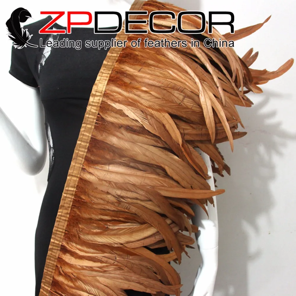 

Tight! ZPDECOR Wholesale 1yard/150pcs 30-35CM Brown Chicken Coque Feather Fringe Trim for Carnival Costume Decoration