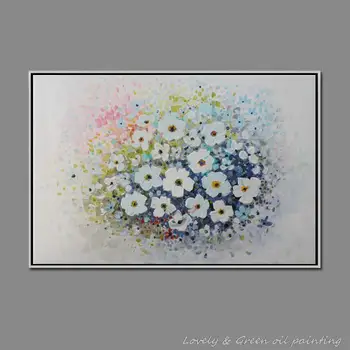 

Free Shipping High Quality Decorative Purple White Flower Modern Abstract Oil Painting Picture Hand Printed On Canvas 50x70cm