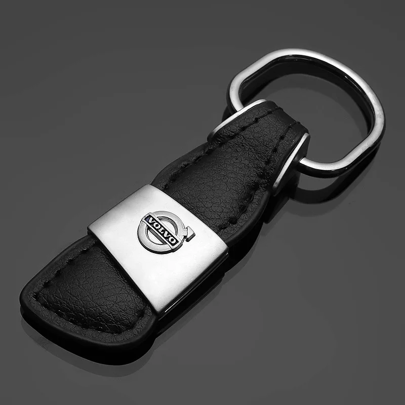 

Volvo black leather car logo metal key ring pendant