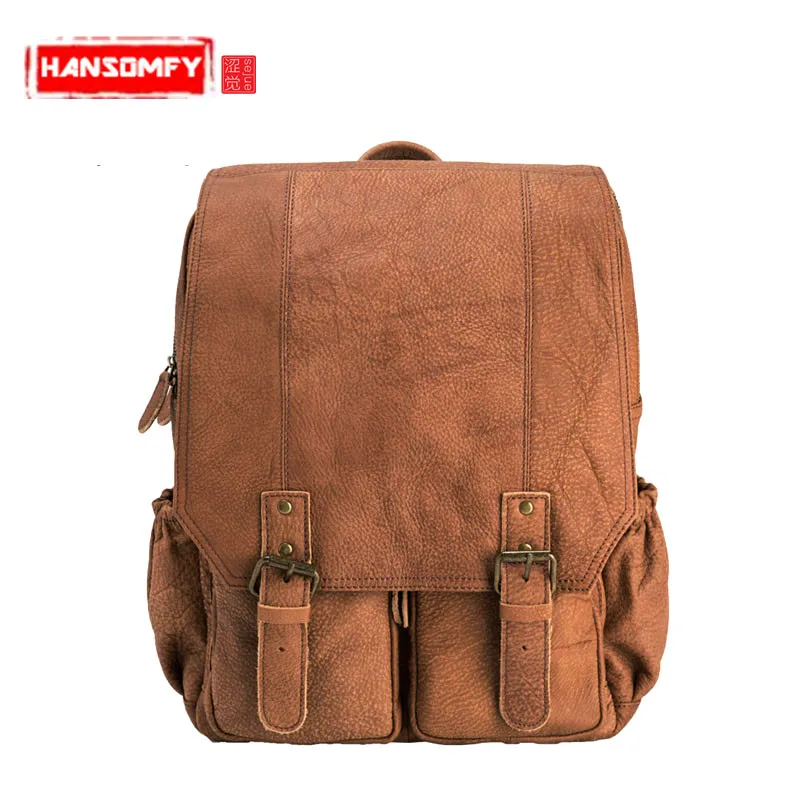 Bolsa de Ombro Matagal de Couro de Lazer Mochila de Viagem Original Novidades England Bolsa Retro Laptop Mochilas Homens Marrom Couro Genuíno