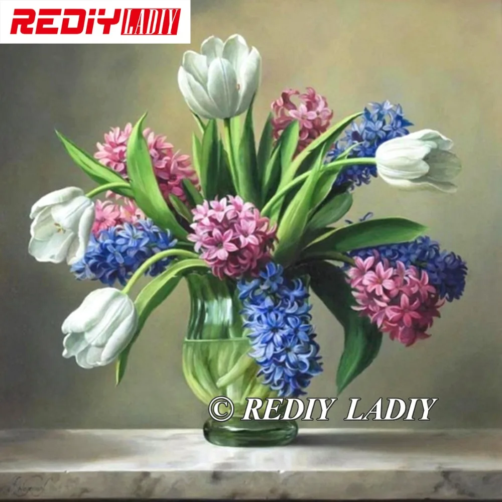 

30x30cm Accurate Printed Crystal Beads Embroidery Kits Flowers with Vase Beadwork Crafts Needlework Beaded Cross Stitch APT628