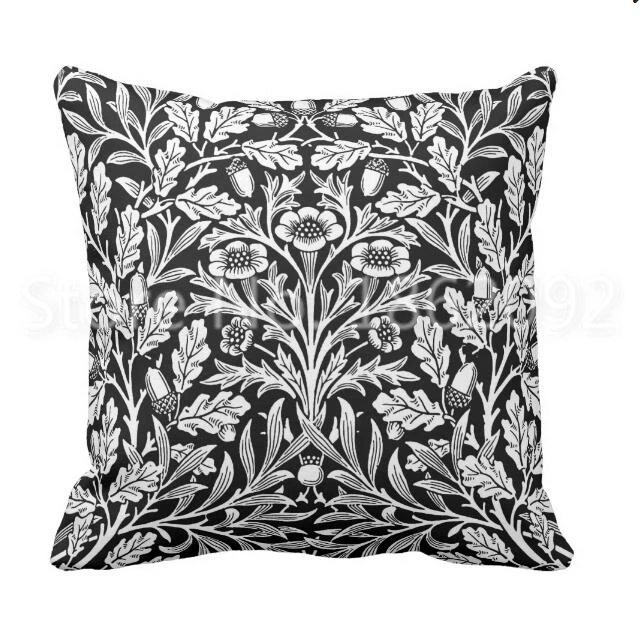 Wd52Aa Pale Gold on Black Damask Chenille Flower Throw Cushion Cover/Pillow Case 