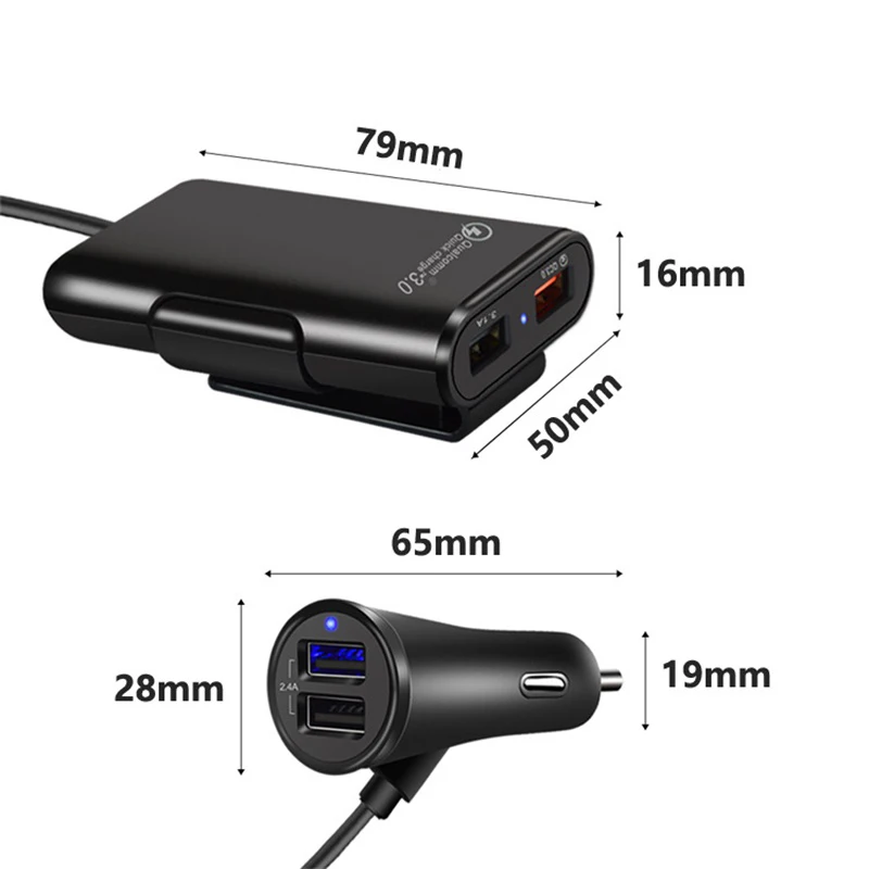 2.4A+ 3.1A 4 порта USB Автомобильное зарядное устройство Универсальный USB Быстрый адаптер с 5.6ft удлинитель Кабель для MPV автомобильный телефон смартфон