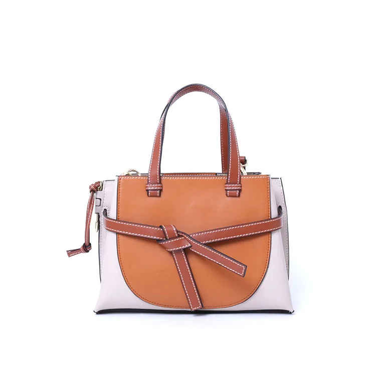 Jellyooy Beachkins Luxury Genuine Leather Handbag Bowknot Tote Bags Contrast Color Gate Bag Ins Girl It Design Handbags