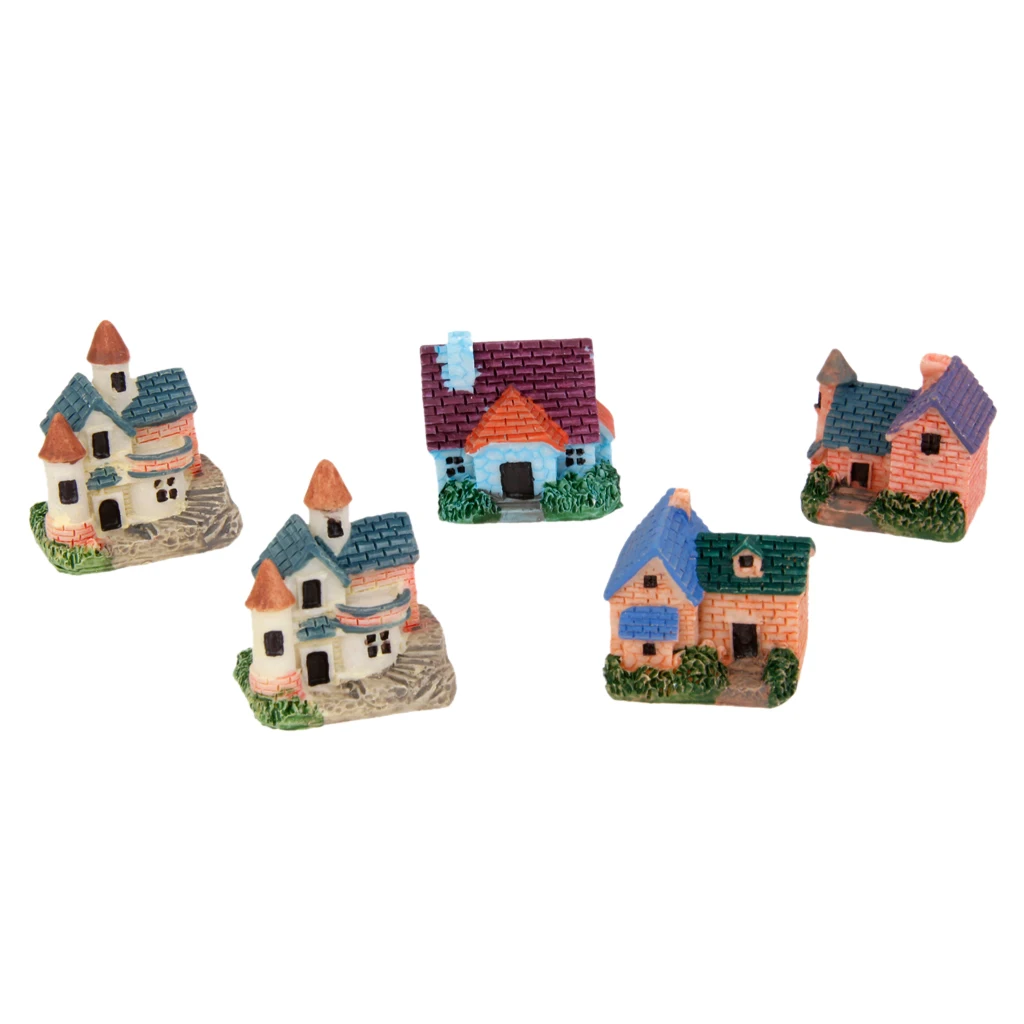 1 Set of 5 European Villa Miniature Dollhouse Bonsai Craft Fairy Garden Glass Vase Decor Resin Garden Statue for micro landscape