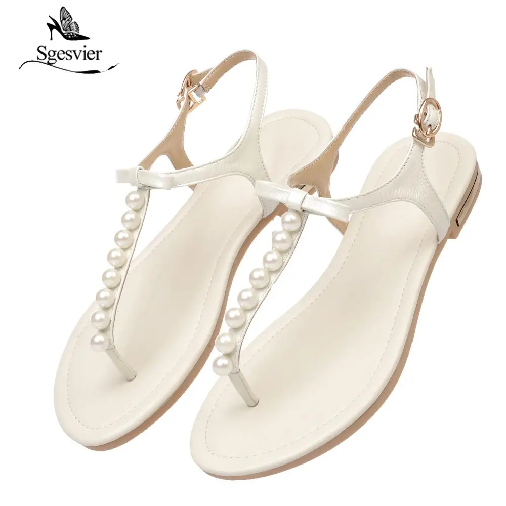 Sgesvier Genuine Leather Women Sandals Ladies Summer Flip Flops Sweet Solid Color Shoes Woman Black White B360 women sandals