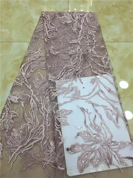 

2019 New French Nigerian sequins net lace,African tulle mesh lace fabric high quality for party wedding dress 5yards/lot White