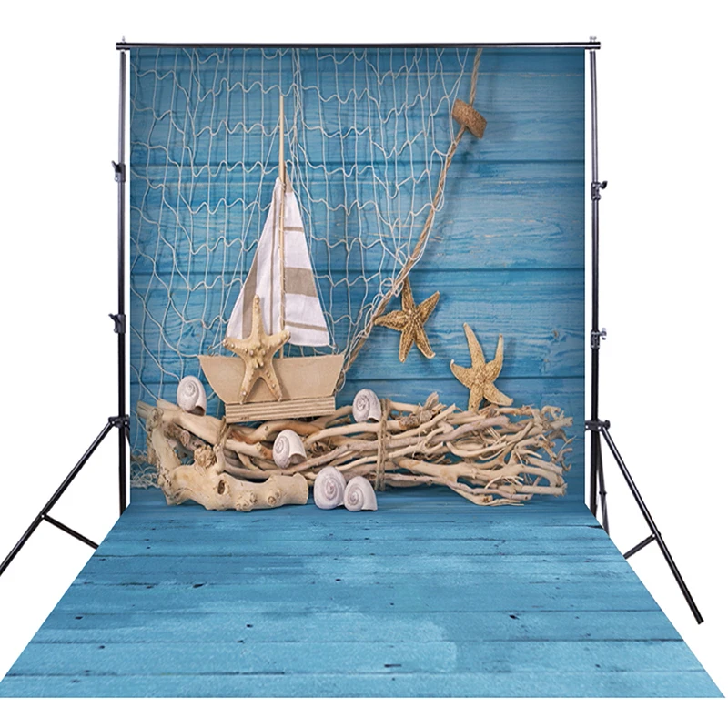 

blue wood photography backdrop travel sailing polyester washable photo Background digital retro newborn background XT-3610