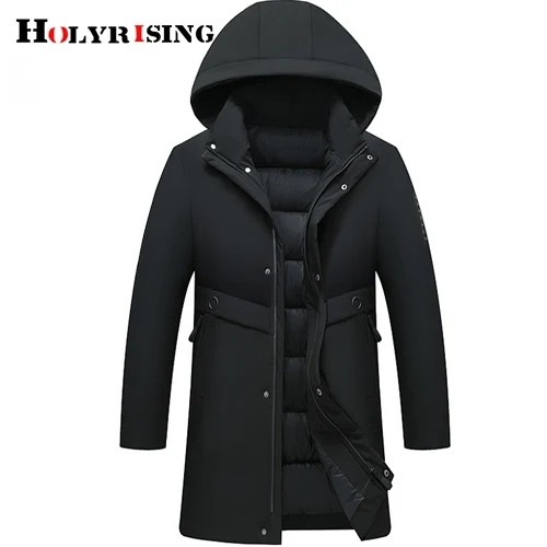 Holyrising Новая мужская зимняя куртка, модное зимнее пальто с капюшоном, Мужская Толстая теплая парка, мужская длинная куртка с котом 18918-5 - Цвет: Черный