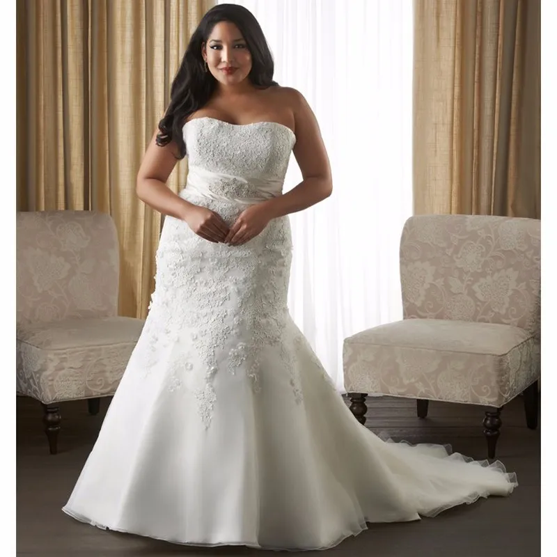 Fit and Flare Ivory Plus Size Wedding Dresses Strapless Mermaid Bridal ...