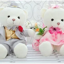 Большие 60 см серебристо-серые костюмы и розовые цветы платье игрушки "медведи", свадебный подарок t6808