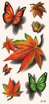 

3 sheets Temporary 3D Tattoo Sticker Tatuagem Temporaria Colorful Butterfly Maple Leaf Design Sexy Women Body Art Christmas