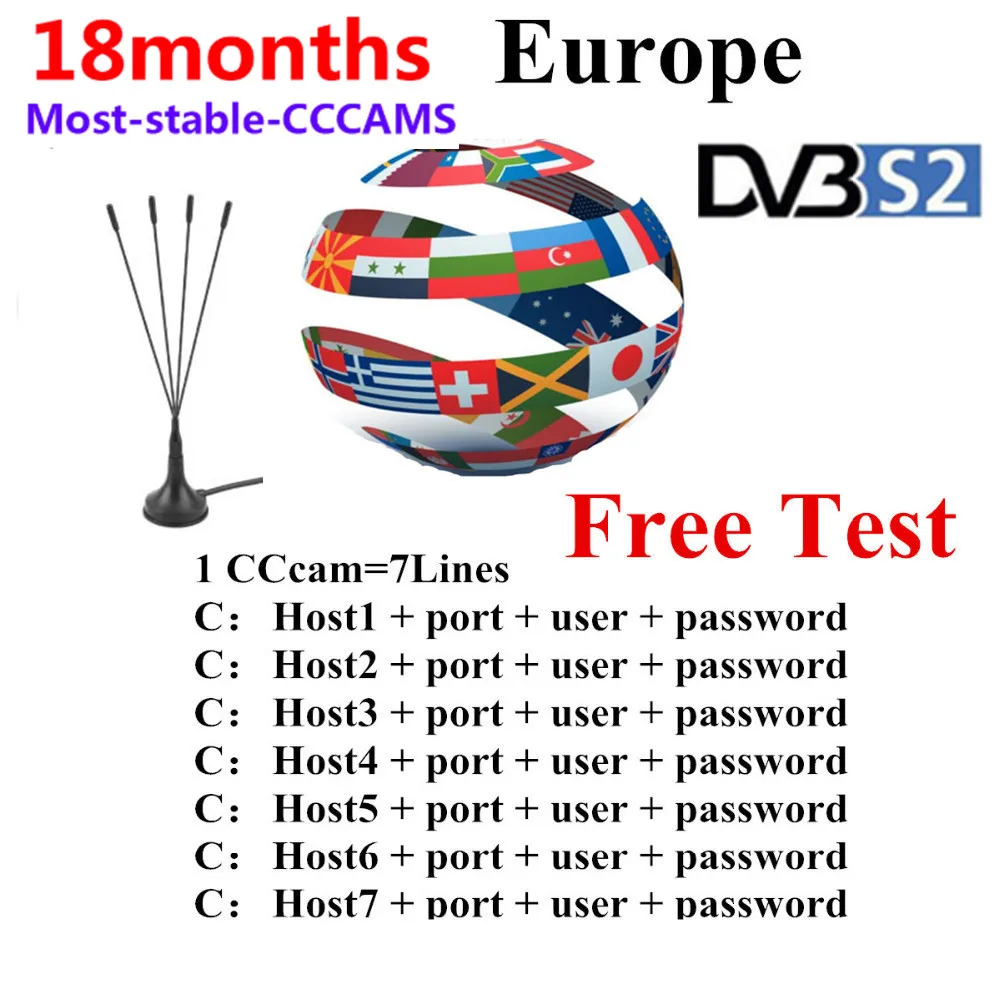 

2019 stable Cccams 6/7lines 1.5 Year for Europe ccam Spain Portugal Poland Italy satellite TV receiver