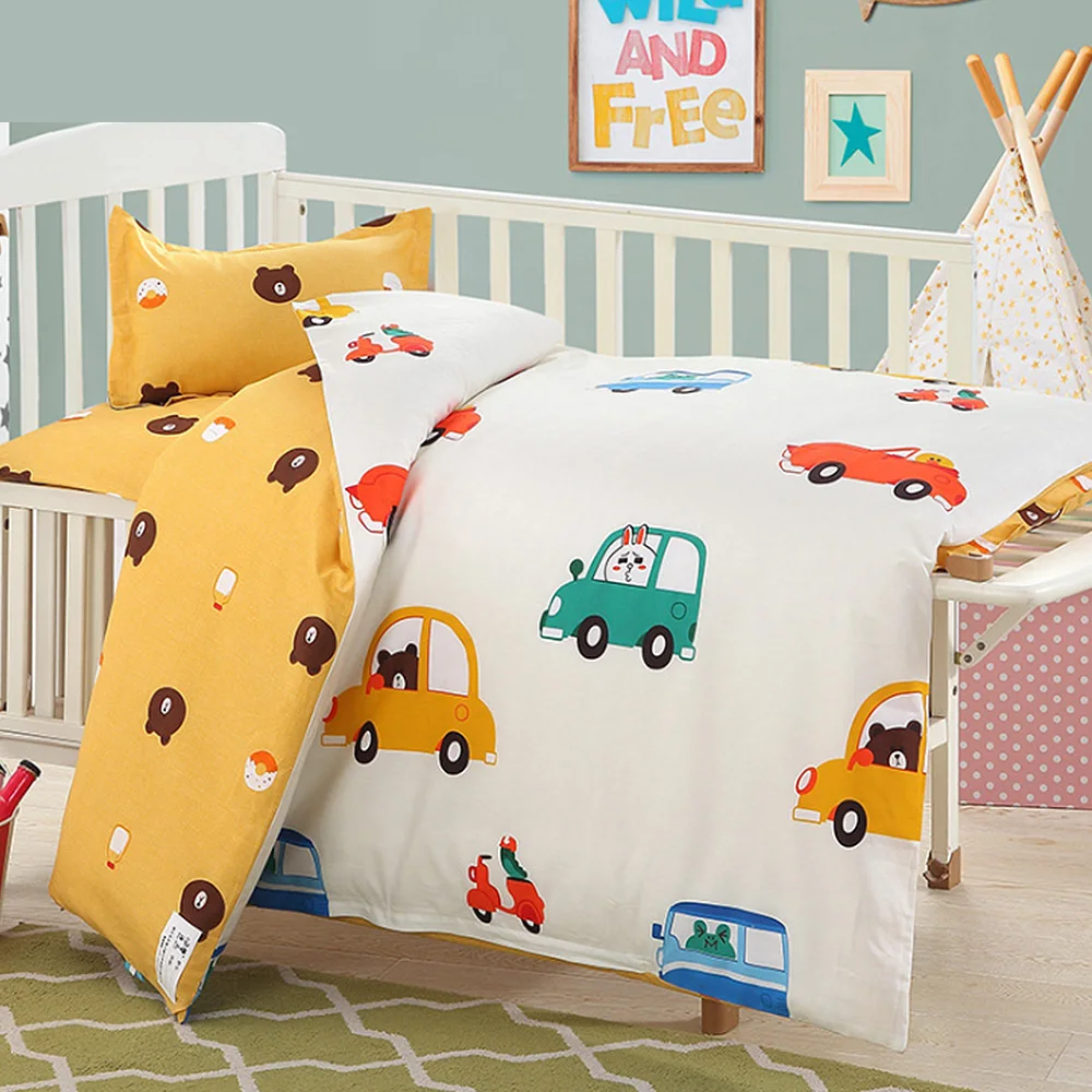

3Pcs Cotton Crib Bed Linen Kit For Boy Girl Cartoon Baby Bedding Set Includes Pillowcase Bed Sheet Duvet Cover Without Filler