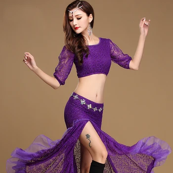 

Newest Fashion Lace Half sleeve Irregular placketing Skirt Sexy Belly dance 2pcs set for women/female, costume performance wear