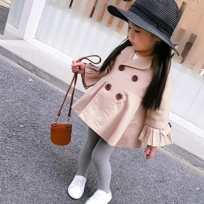 

DZIECKO Baby Girls Trench Coat Fashion Tops Spring Autumn Kids Trench Jacket Outerwear Double Breasted Trench Children Clothing