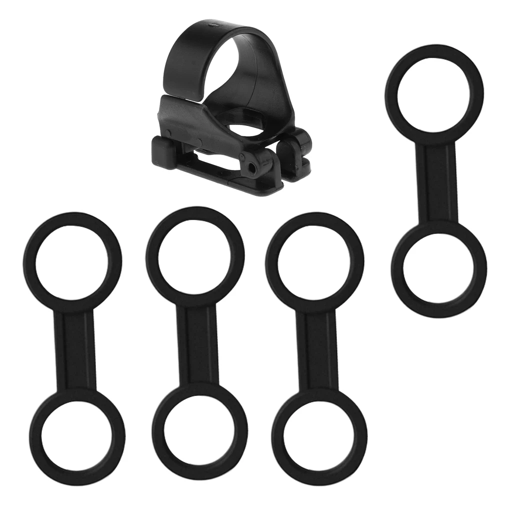 4x Silicone Snorkel Keeper + 1x Plastic Universal Clip Keeper Retainer Black Diving Mask Strap Buckle Snorkel Mask Keeper