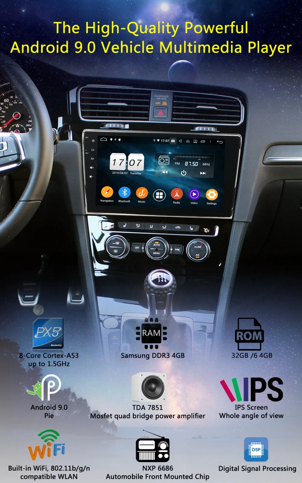 10," ips 8 ядерный 4G+ 64G Android 9,0 автомобильный dvd-плеер для Volkswagen Golf 7 VII VW Golf MK7 R 2013- gps Радио DSP CarPlay Parrot