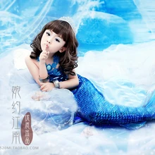 Костюм Русалки с синими пайетками для маленькой девочки, красивая рыба, синий эстетический Костюм Русалки для косплея, костюм ханфу для девочки