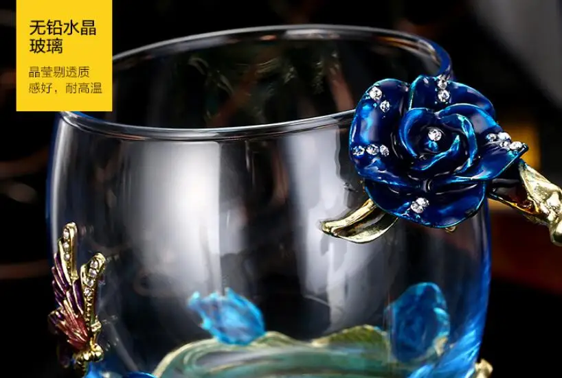 Европейский стиль Красочный стеклянный Кубок Роза эмаль аппликация Хрустальная чашка чайная чашка Свадебная чашка креативный свадебный подарок домашняя Питьевая Посуда