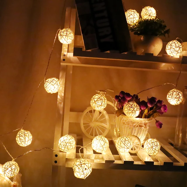 Handmade Rattan Ball String Lights With Timer Battery Operated 20 Handmade Rattan Ball String Lights With Timer Battery Operated 20 Warm White Led Christmas Indoor Fairy For Bedroom