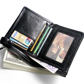 

Men Wallet Oil Wax Cowhide Genuine Leather Wallets Business Male Purse Clutch Hasp Open Top Quality Retro Short Wallet J35