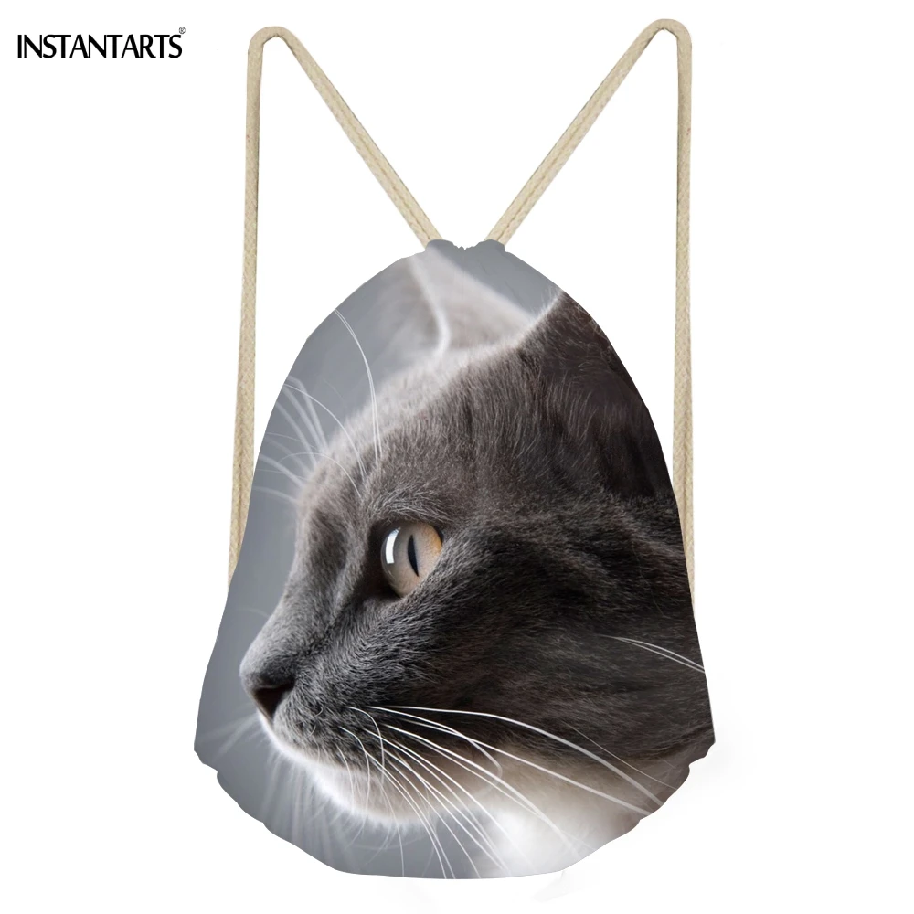 INSTANTARTS забавные 3D кошка/котенок печатающая головка Для женщин Для мужчин мешки с Кулиской Путешествия Пляжная сумка рюкзак для девочек-подростков, одежда для Softback хранения рюкзаки
