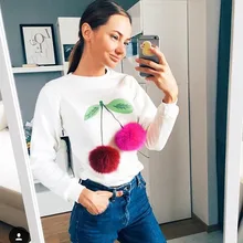 2018 Autumn O-neck Patchwork Hoodies Women Casual High Street Pom Pom Hoodie And Sweatshirts Women grey pom pom design scoop neck 3 4 length sleeves t shirt