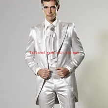 Новое поступление, индивидуальный дизайн, смокинги для жениха с разрезом, куртка с заостренным отворотом, Официальный Мужской костюм на выпускной(куртка+ штаны+ галстук