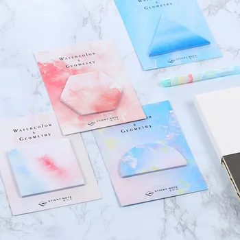 

New Creative Watercolor Geometry Memo Pad Paper Post Notes Sticky Notes Notepad Stationery Papeleria Office School Supplies