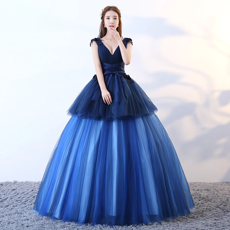 Ruthshen Новое поступление 2018 темно синие многоярусные платья Quinceanera с V образным