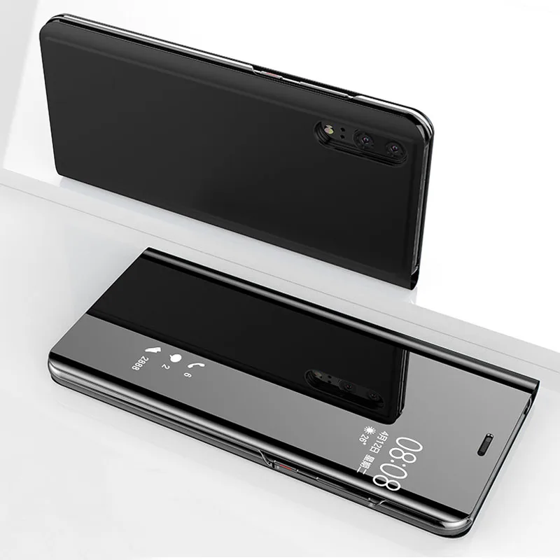 Зеркальный умный флип-чехол для samsung Galaxy Note 9 8 S9 S8 PLUS кожаный чехол для телефона для samsung S7 S6 Edge Сумочка для телефона чехол - Цвет: Черный