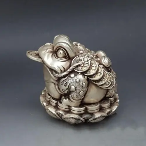 

christmas China Silver Feng Shui Wealth Money Golden Toad Bufonid A Lotus Blossom Statue halloween