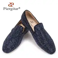 Piergitar 2019 men leather shoes with mixed colors rhinestones Prom and Banquet men casual loafers luxurious smoking slippers