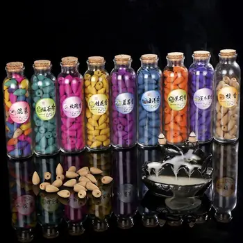 

66pcs/Box Glass Bottle Package Natural Smoke Backflow Cones Incense Bullet Back Flow Pagoda Incenses Tower Incense Sandalwood
