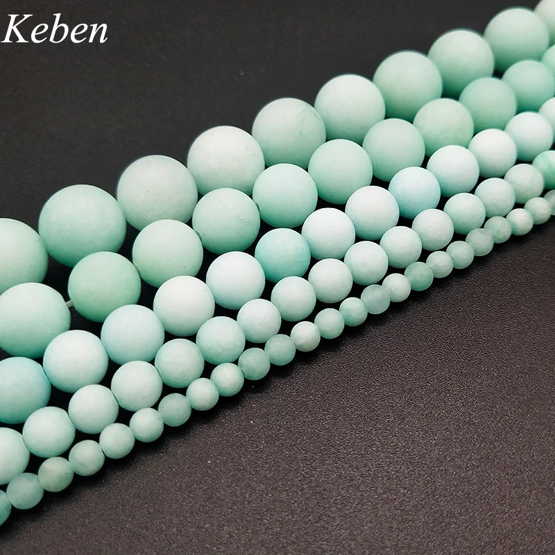 

Natural Stone Blue Amazonite Frosted Beads Matte Round Loose Beads 6 8 10 12MM For Jewelry Making Fit DIY Bracelet