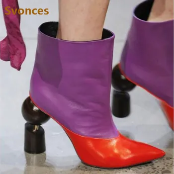 

Winter sexy women short boots strange style heel pointed toe fashion booties high-heeled mixed color popular leading shoes woman